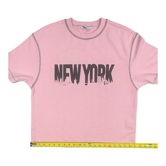 Zara Barbie Pink New York Graphic Sweatshirt Short Sleeve Contrast Stitching S - Picture 5 of 7